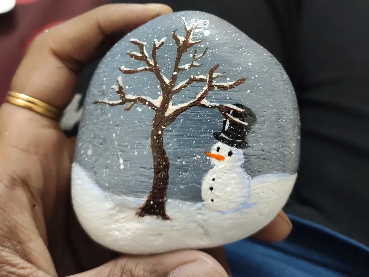 Snowman Stone Painting